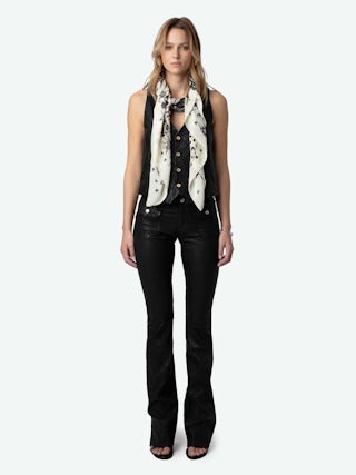 Blondie Butterfly Lace 130 Schal - Cremefarbener Seidenschal mit Schmetterlings- und Spitzendruck.