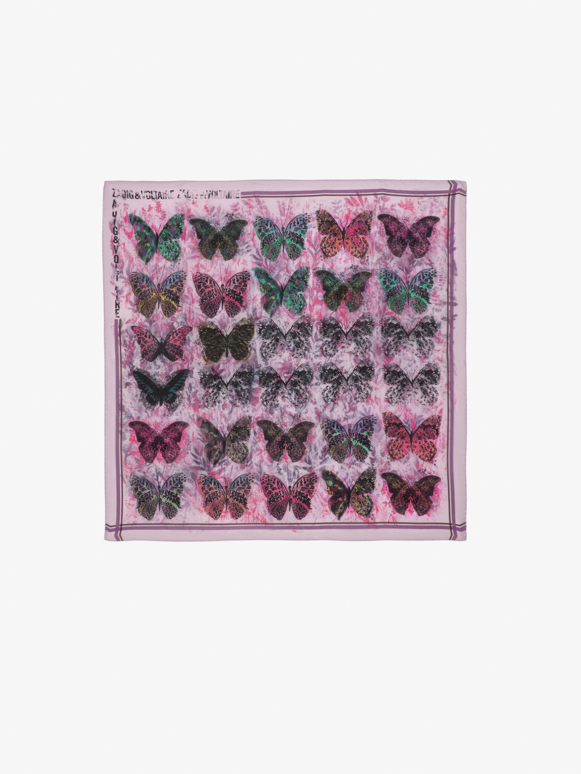 Blondie Silk Scarf - Pink silk scarf with butterfly print.