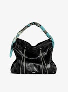 Sunny Hobo Bag - Vintage-effect patent leather hobo bag with handle and signature wings.