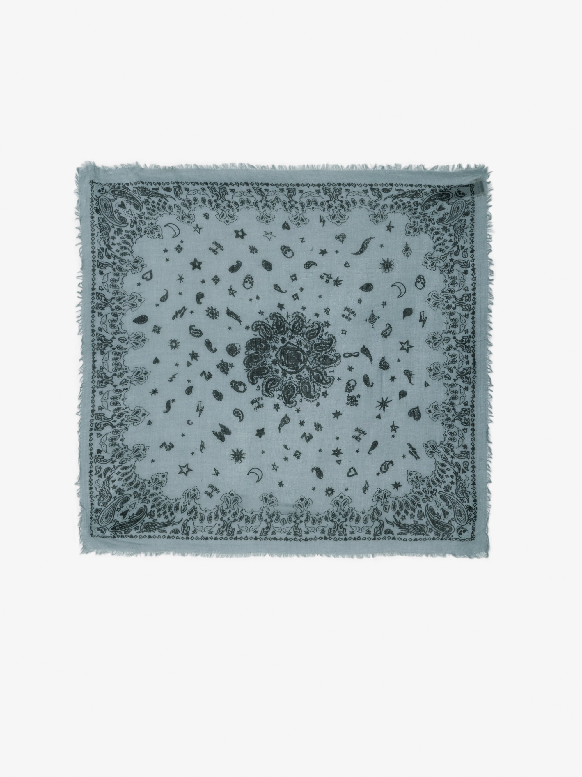 Nuage Bandana Scarf - Feather cashmere scarf with bandana print.