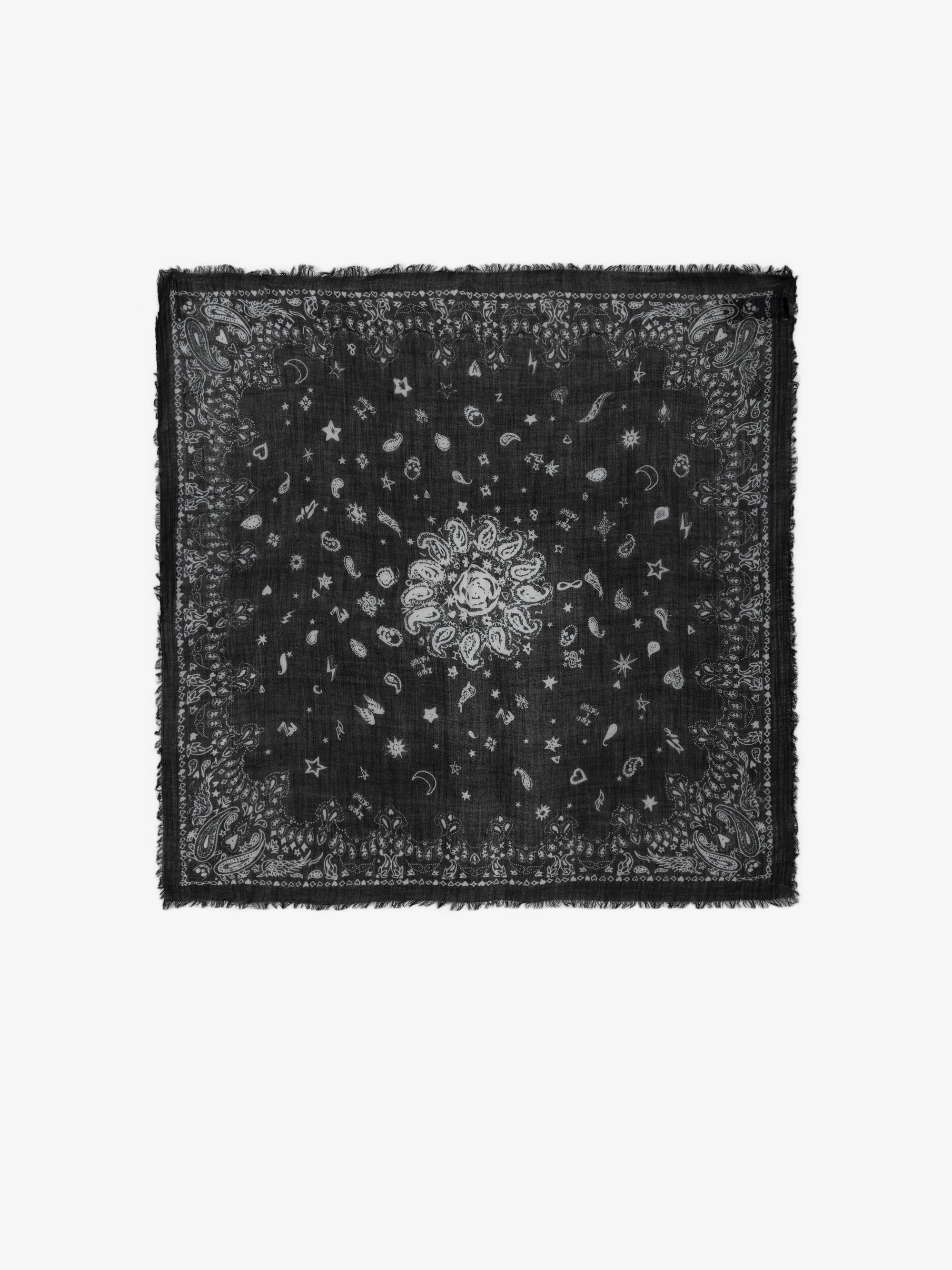 Nuage Bandana Scarf - Feather cashmere scarf with bandana print.