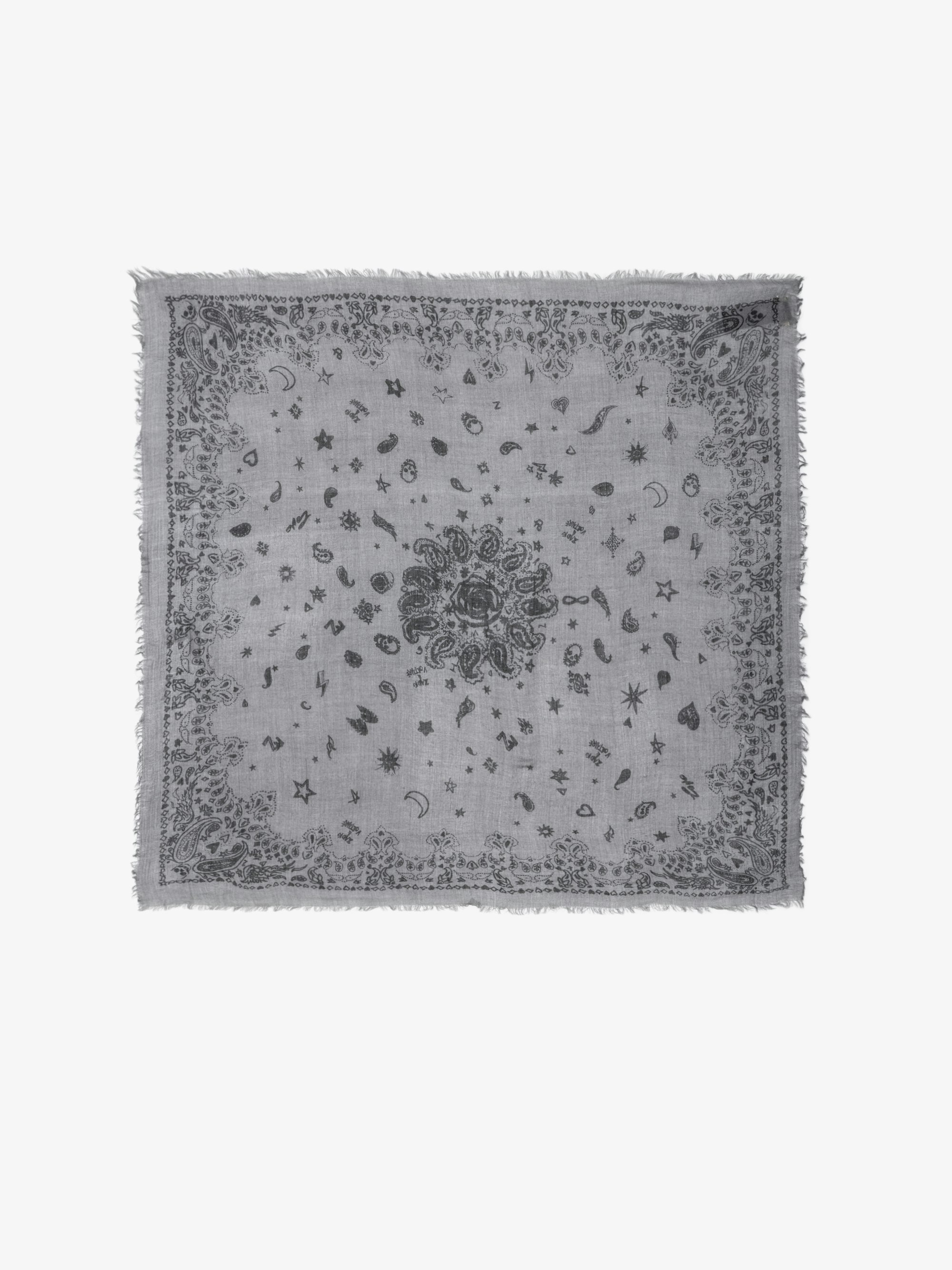 Nuage Bandana Scarf - Feather cashmere scarf with bandana print.