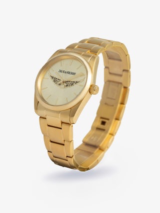 Montre Zadig Wings - Montre en acier inoxydable avec cadran gold avec papillon et bracelet acier.