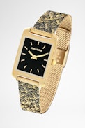 Reloj Mono Timeline Glitter ZV  - Reloj para mujer con esfera rectangular dorada y correa con monograma ZV