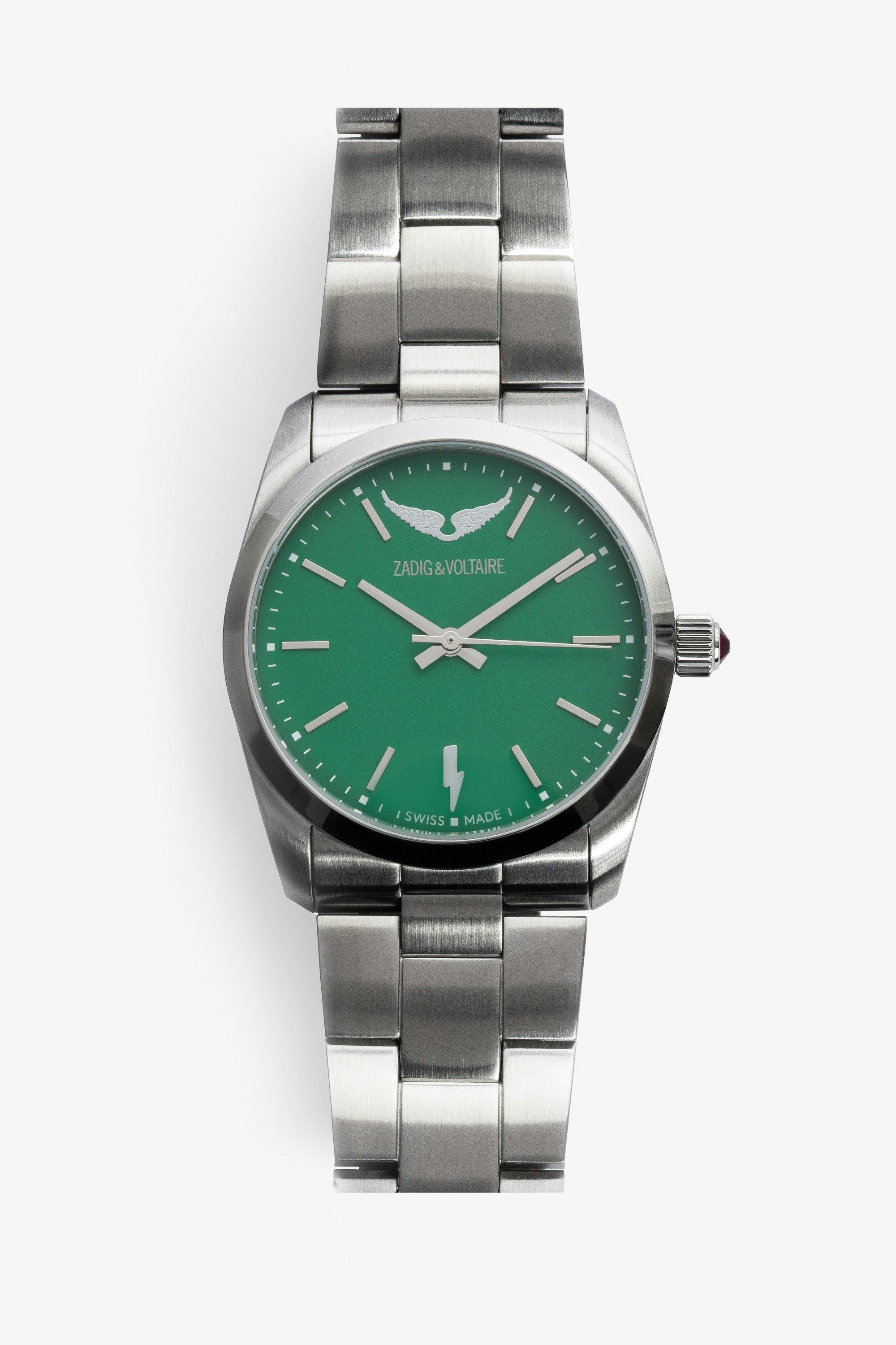 Uhr Time2Love Damenuhr aus Edelstahl mit mattgrünem Zifferblatt
