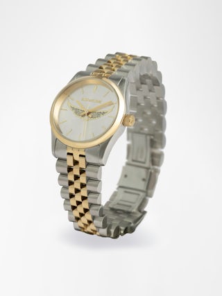 Zadig Small Watch - Stainless steel watch with silver dial with gold wings and steel bracelet.