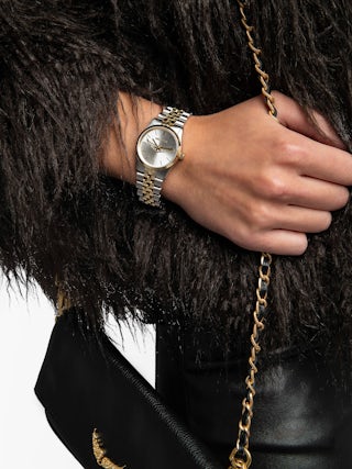 Zadig Small Watch - Stainless steel watch with silver dial with gold wings and steel bracelet.