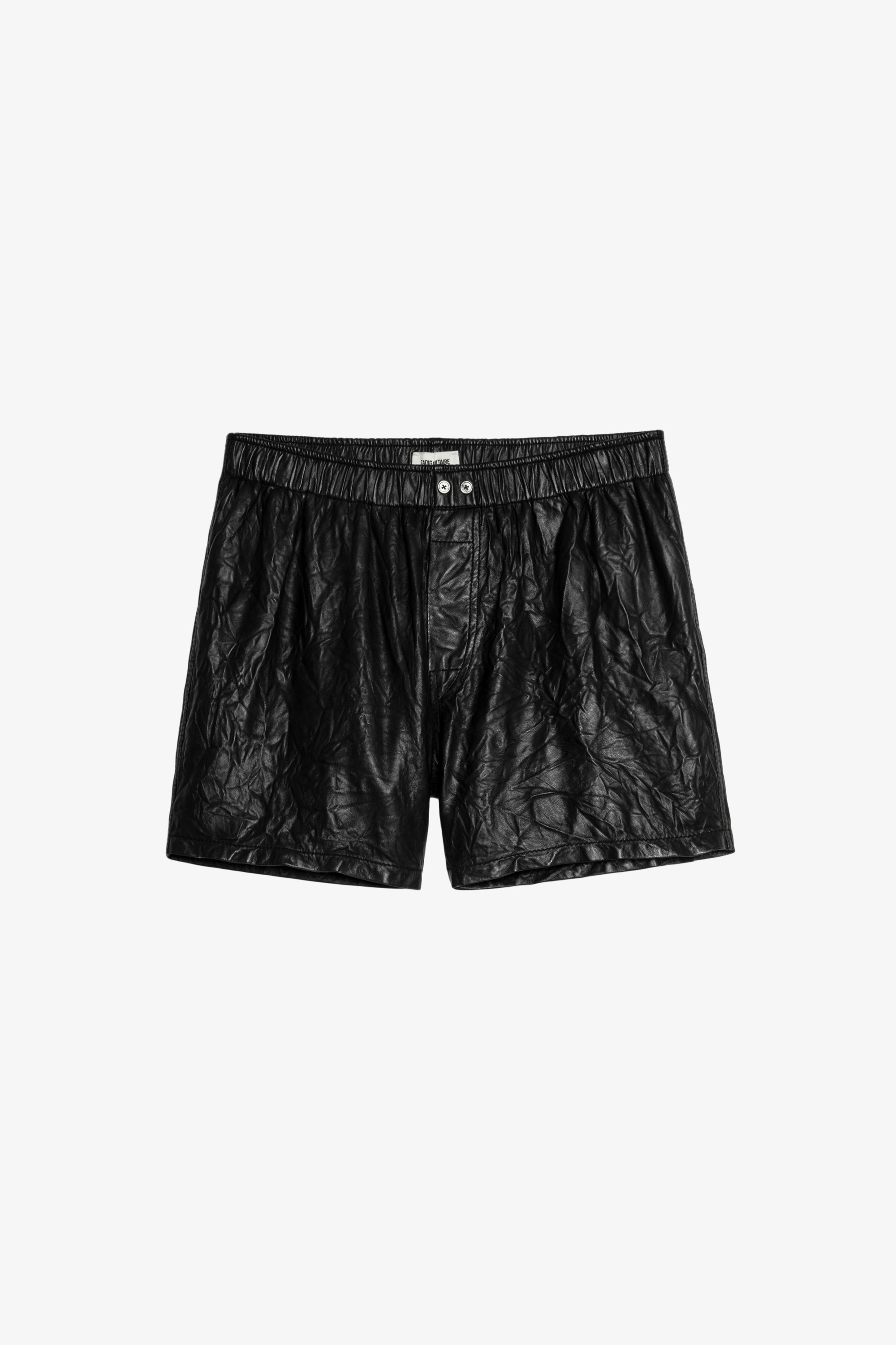 Pax ショーツ クリンクル レザー - Women’s black leather shorts.