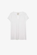 Tunisien Tunys - T-shirt blanc femme en coton ailes brodées sur la manche.
