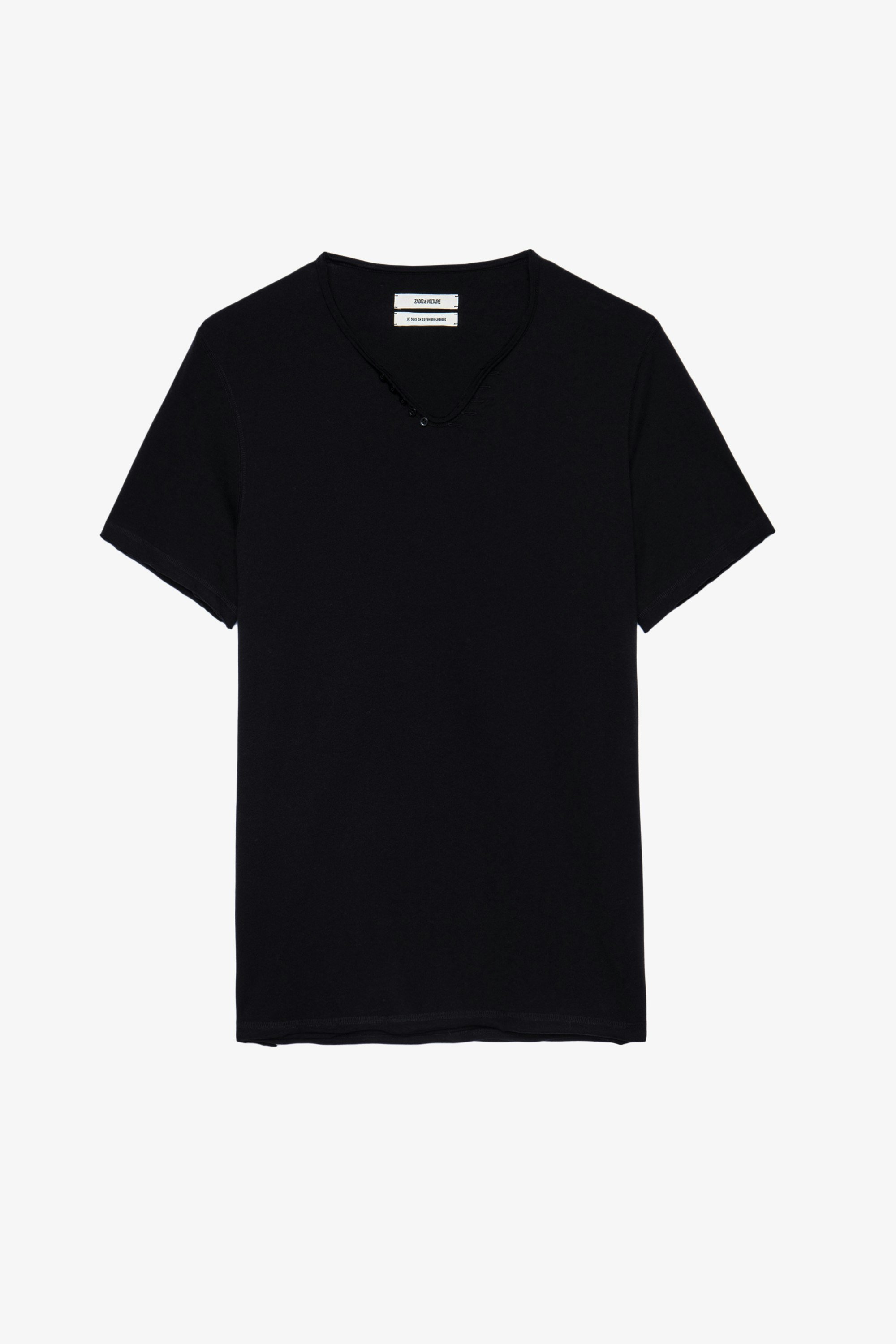 Henley-T-Shirt Monastir Schwarzes Herren-T-shirt aus Baumwolle mit Henley-Ausschnitt