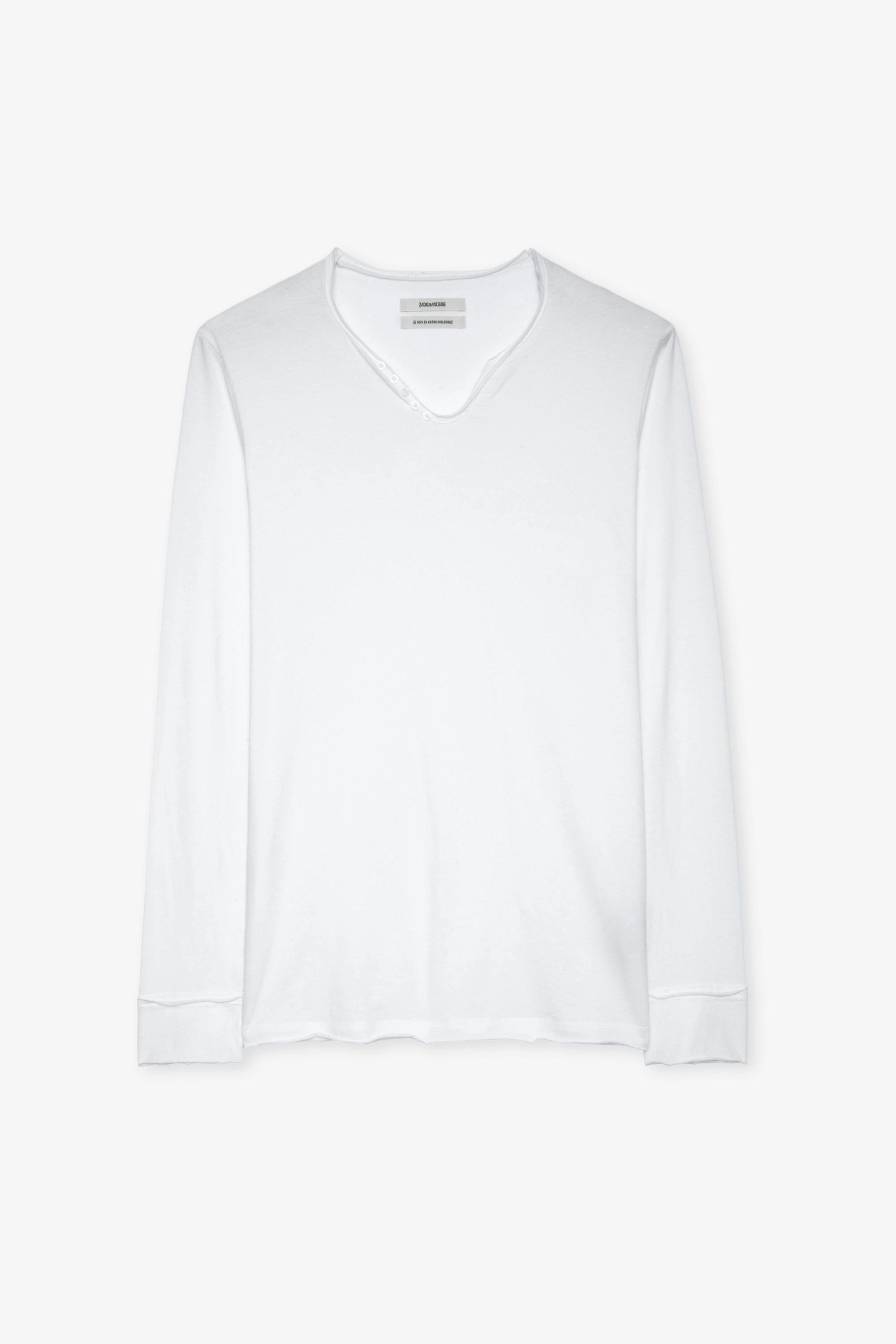 Henley-T-Shirt Monastir - Weißes Herren-T-shirt aus Baumwolle mit Henley-Ausschnitt