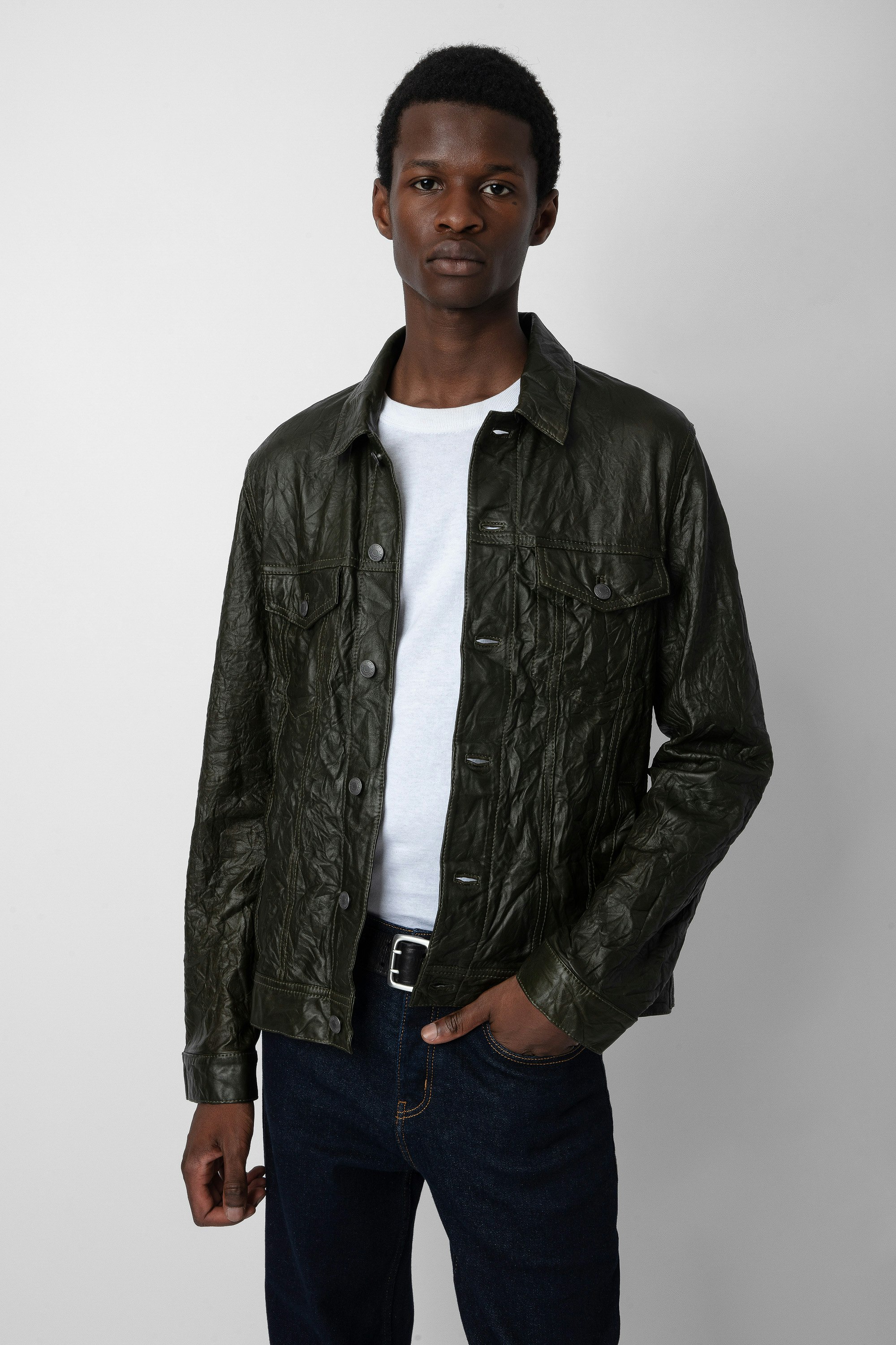 Base Crinkle Leather Jacket jacket green men | Zadig&Voltaire