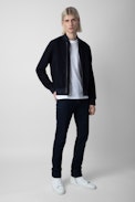 Larson Leather Jacket - Men's jacket in navy-blue suede.
