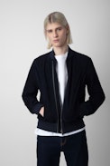 Larson Leather Jacket - Men's jacket in navy-blue suede.