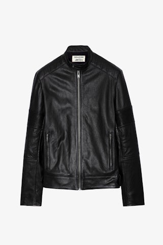 Blouson Lean Cuir - Blouson biker en cuir anthracite unisexe.
