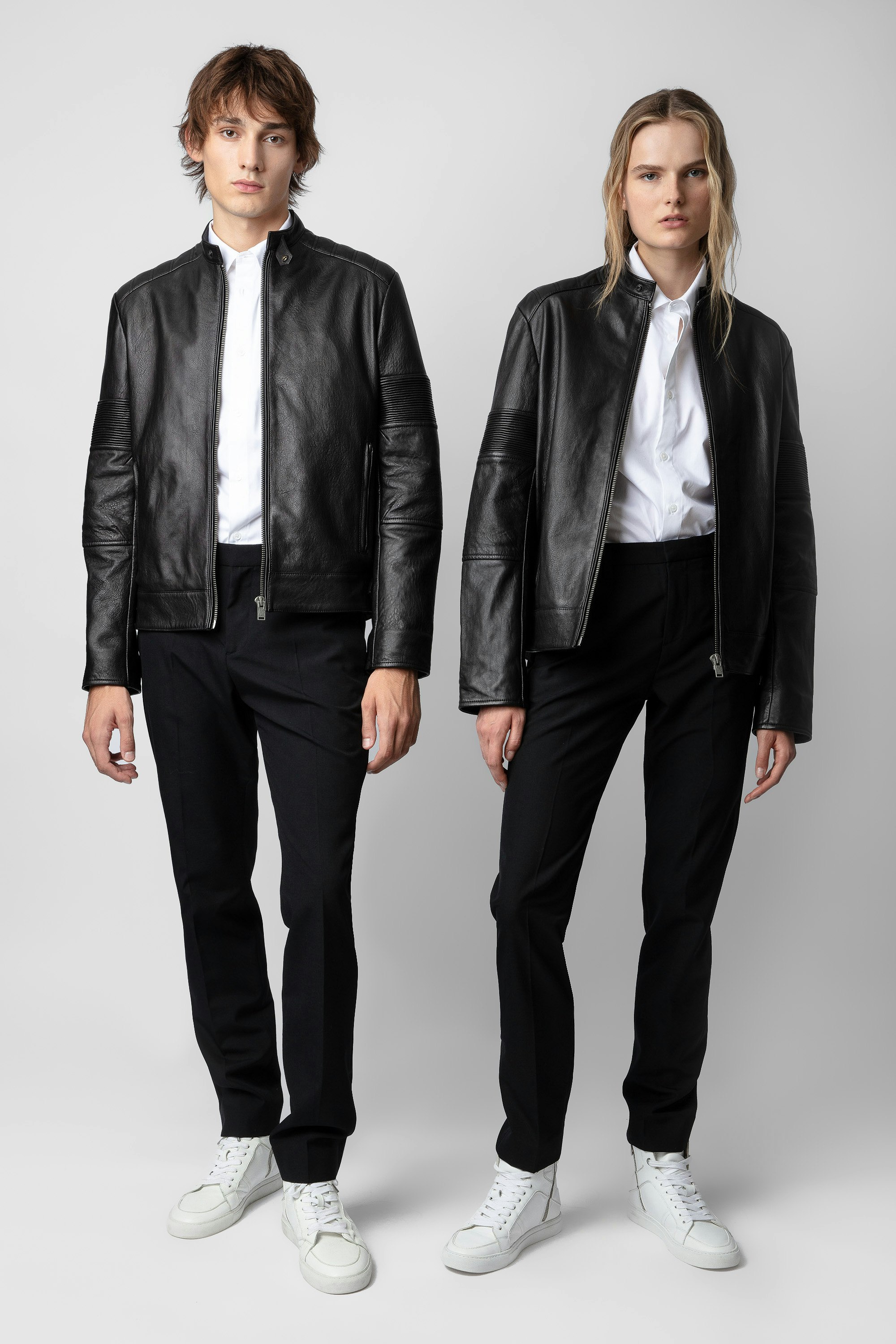 Lean Leather Jacket - Unisex anthracite leather biker jacket.