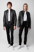 Lean Leather Jacket - Unisex anthracite leather biker jacket.