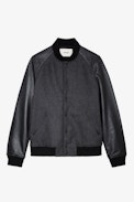 Birdeh Jacket - Men’s anthracite grey leather and wool jacket with “Voltaire” patch on the back.
