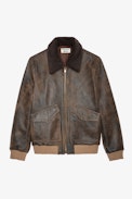 Mate Leather Jacket - Unisex’s brown leather jacket with textured collar.