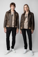 Mate Leather Jacket - Unisex’s brown leather jacket with textured collar.