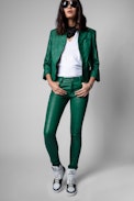 Blazer Verys de cuero arrugado - Chaqueta de mujer de piel verde de efecto arrugado