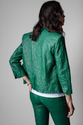 Blazer Verys de cuero arrugado - Chaqueta de mujer de piel verde de efecto arrugado
