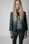 Verys Creased Leather Blazer - Women’s green creased leather jacket