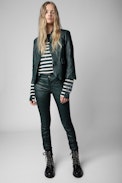 Verys Creased Leather Blazer - Women’s green creased leather jacket
