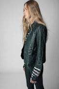 Verys Creased Leather Blazer - Women’s green creased leather jacket
