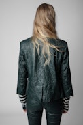 Verys Creased Leather Blazer - Women’s green creased leather jacket