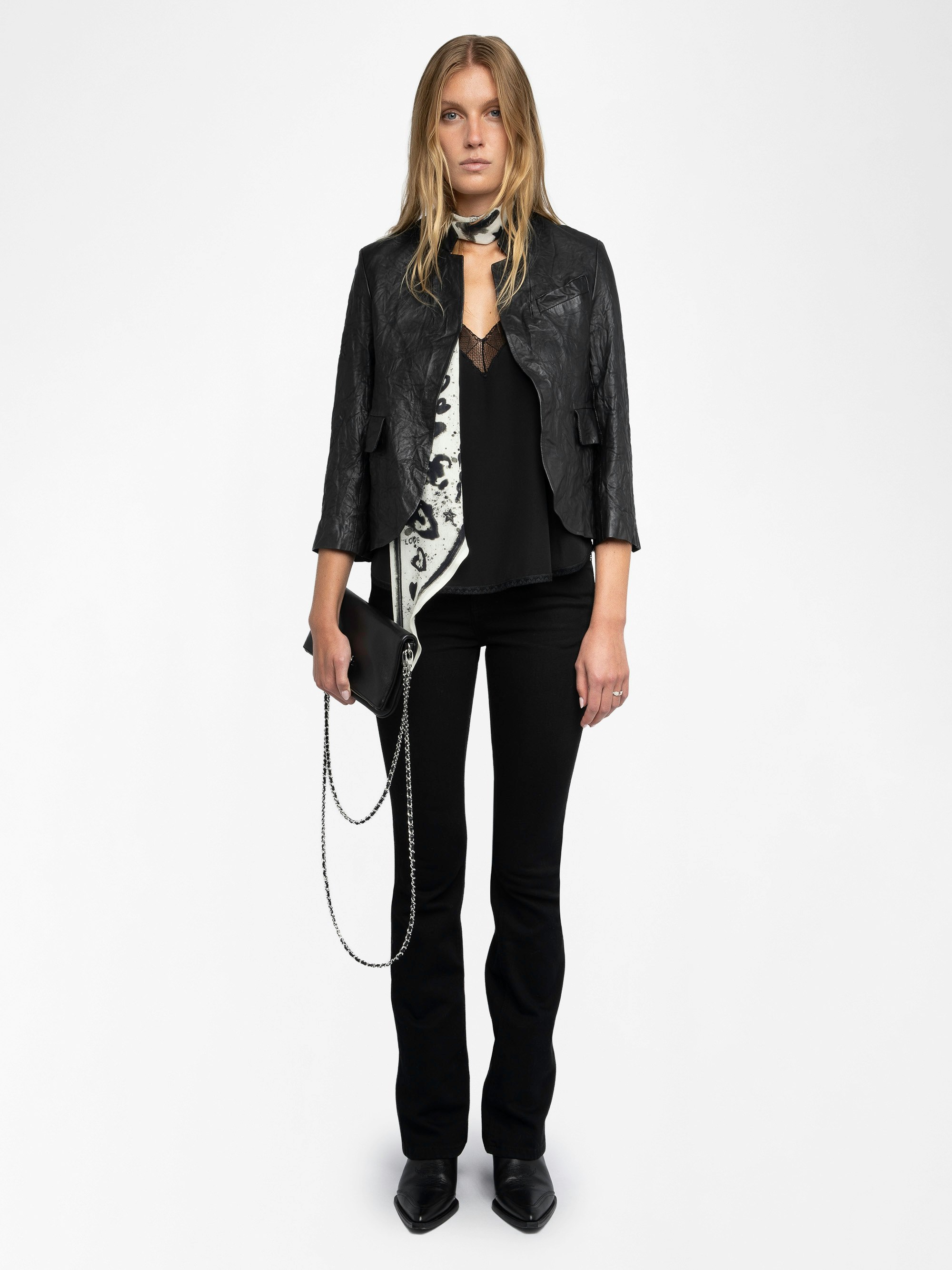 Verys Crinkled Leather Blazer - Fitted blazer without buttons in crinkled leather.