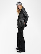 Visko Crinkled Leather Jacket - Double-breasted straight blazer in crinkled leather.