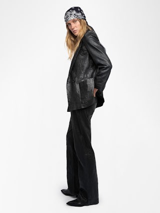 Visco Crinkled Leather Jacket - Women's black crinkled-effect leather jacket.