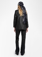 Visko Crinkled Leather Jacket - Double-breasted straight blazer in crinkled leather.