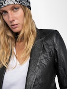 Visko Crinkled Leather Jacket - Double-breasted straight blazer in crinkled leather.