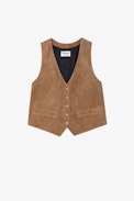 EM Suede Waistcoat - Women’s camel suede sleeveless jacket