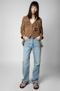 EM Suede Waistcoat - Women’s camel suede sleeveless jacket