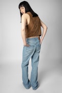EM Suede Waistcoat - Women’s camel suede sleeveless jacket