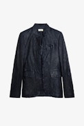 Very Creased Leather Blazer - Women’s navy blue creased leather blazer.