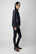 Very Creased Leather Blazer - Women’s navy blue creased leather blazer.