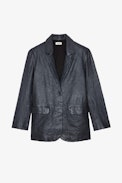 Venturi Crinkled Leather Blazer - Women’s anthracite crinkled leather blazer.