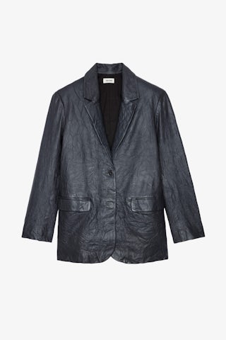 Blazer Venturi Cuir Froissé - Veste blazer en cuir froissé anthracite.