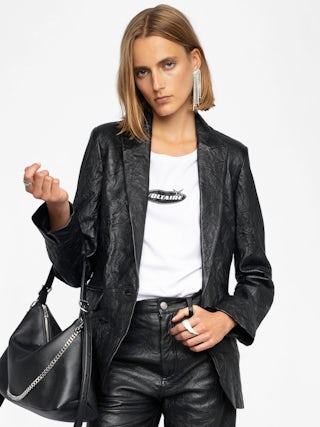 Valse Leather Blazer - Straight-fit single-breasted blazer in crinkled leather.