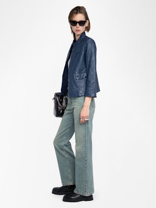 Veryn Crinkled Leather Blazer - Fitted blazer without buttoning in crinkle leather.