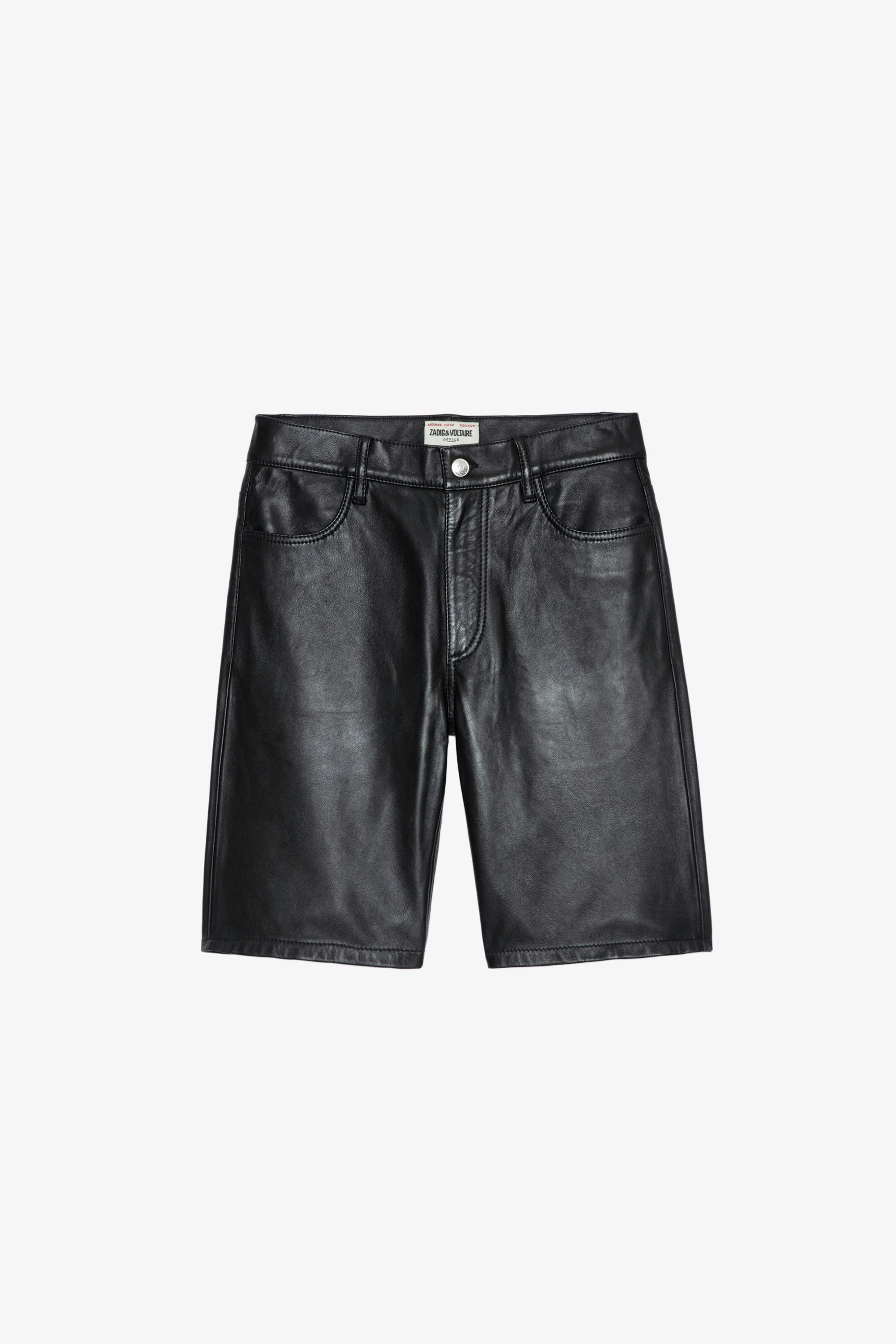 Sady Leather Shorts - Women’s black smooth Bermuda shorts.