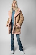 Abrigo Laury Shearling - Abrigo de piel shearling color camello para mujer
