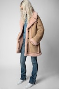 Abrigo Laury Shearling - Abrigo de piel shearling color camello para mujer