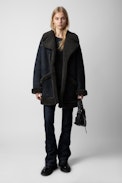 Abrigo Laury Shearling - Abrigo de piel shearling negra para mujer.