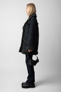 Abrigo Laury Shearling - Abrigo de piel shearling negra para mujer.