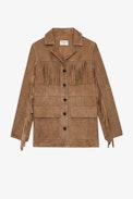 Giacca Lala Daim - Giacca in pelle scamosciata color cammello con frange, Donna
